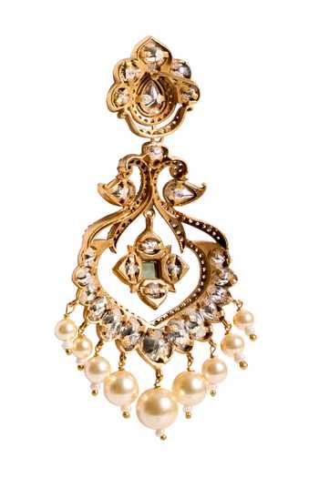 Buy_Nazaakat By Samara Singh_Gold Plated Pearls, Stones, Faux Diamonds Dangling Earrings _Online_at_Aza_Fashions