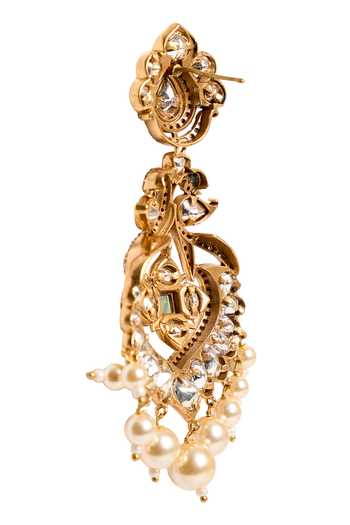 Shop_Nazaakat By Samara Singh_Gold Plated Pearls, Stones, Faux Diamonds Dangling Earrings _Online_at_Aza_Fashions