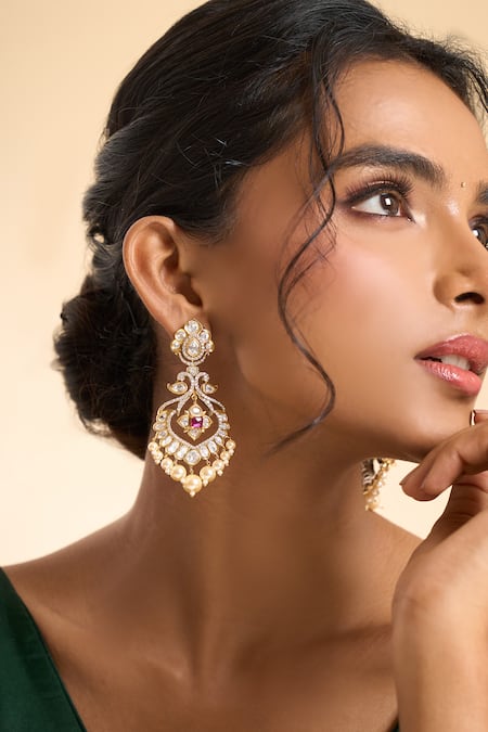 Nazaakat By Samara Singh Embellished Stone Dangler Earrings 