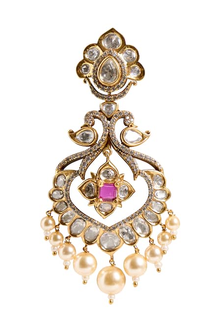 Nazaakat By Samara Singh_Gold Plated Stones, Pearls Embellished Dangler Earrings _Online_at_Aza_Fashions