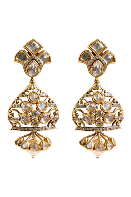 Buy_Nazaakat By Samara Singh_Gold Plated Stones, Beads Floral Embellished Dangler Earrings _Online_at_Aza_Fashions