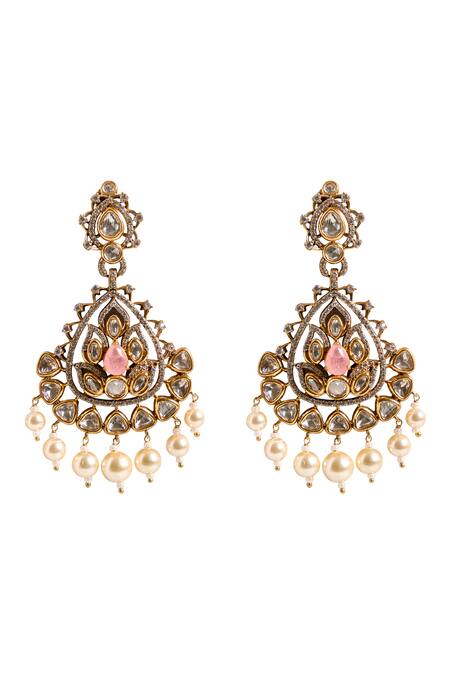 Nazaakat By Samara Singh_Gold Plated Stones, Pearls, Embellished Dangler Earrings _Online_at_Aza_Fashions