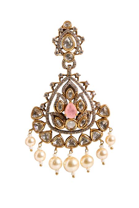 Buy_Nazaakat By Samara Singh_Gold Plated Stones, Pearls, Embellished Dangler Earrings _Online_at_Aza_Fashions