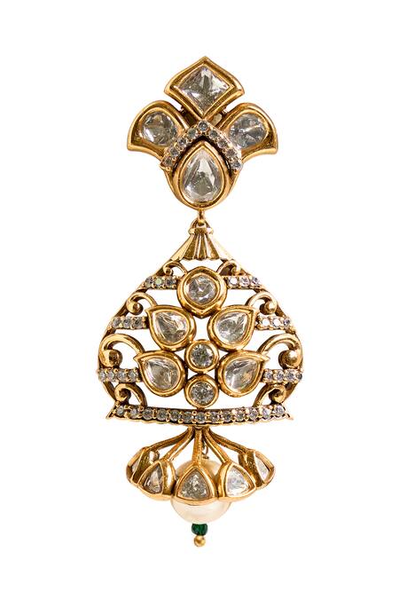 Nazaakat By Samara Singh_Gold Plated Stones, Beads Floral Embellished Drop Earrings _at_Aza_Fashions