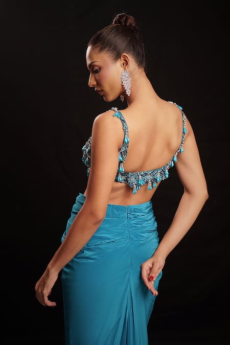 Anshika Tak Label Geometric Beadwork Sequin Draped Dress 