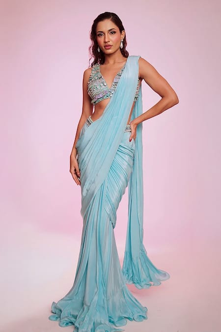 Anshika Tak Label Embellished Blouse With Pre-Draped Saree 