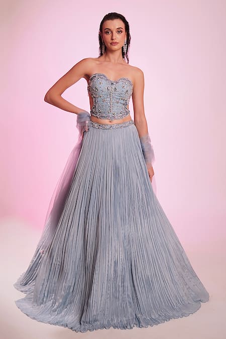 Anshika Tak Label Embellished Corset Blouse Lehenga Set 