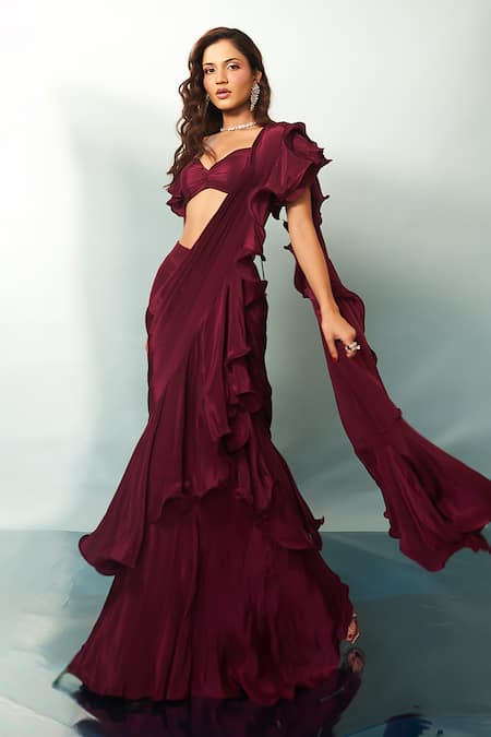 Anshika Tak Label Ruffled Pre-Draped Saree With Blouse 