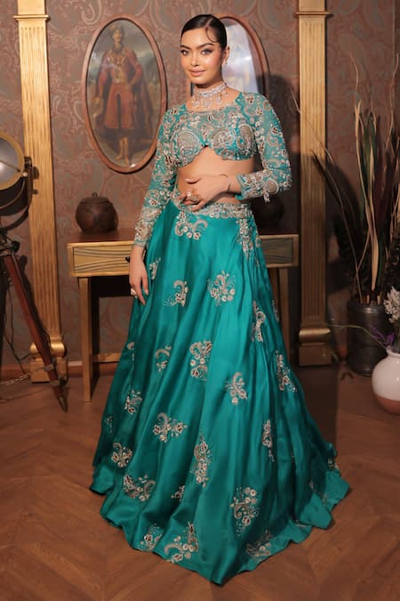 Anu Pellakuru Zardozi Floral Embroidered Lehenga With Cut-Out Blouse 