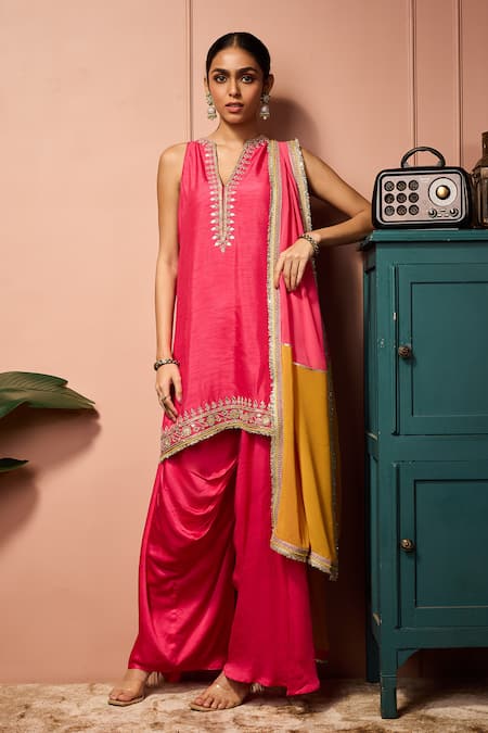 Neha Mehra Hand Embroidered Raw Silk Kurta Set 