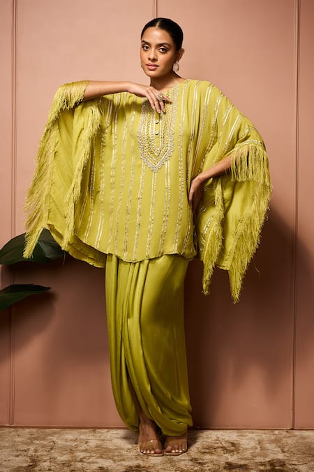 Neha Mehra Hand Embroidered Kaftan & Draped Skirt Set 