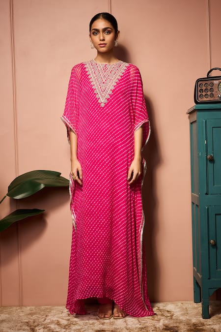 Neha Mehra Leheriya Hand Embroidered Kaftan & Skirt Set 