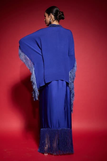 Neha Mehra Hand Embroidered Fringe Kaftan & Draped Skirt Set 