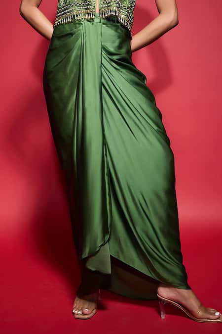 Buy_Neha Mehra_Green Georgette Embroidery, Beads, Sequins, Tassels Hand Jacket Skirt Set _Online_at_Aza_Fashions