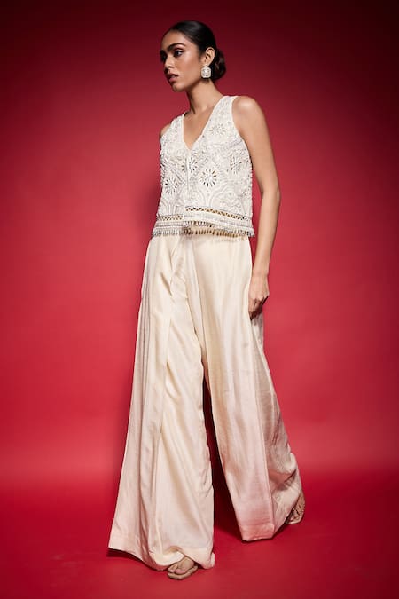 Neha Mehra Hand Embroidered Jacket Pant Set 