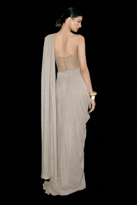 Tisharth by Shivani Draped One Shoulder Gown 