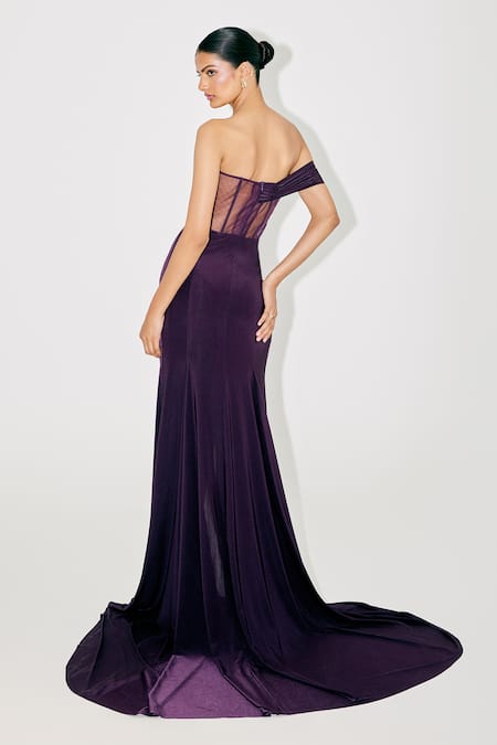 Tisharth by Shivani Off Shoulder Embroidered Corset Gown 