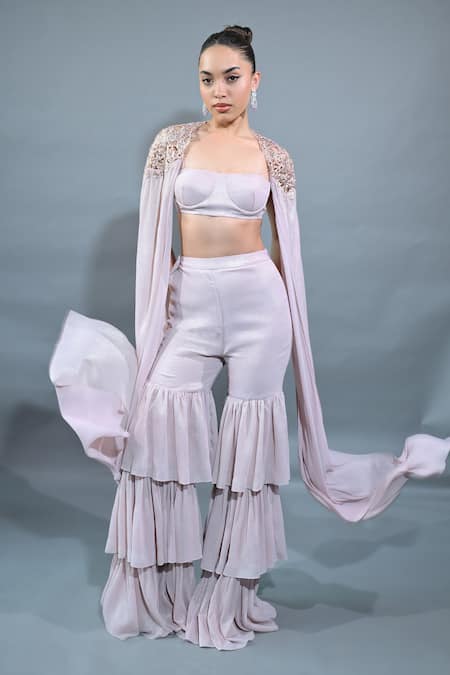 Tisharth by Shivani Embellished Cape Tiered Pant Set 
