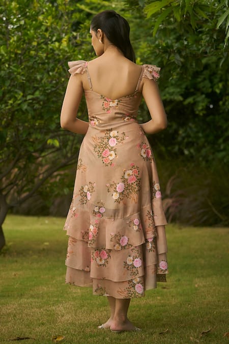 AMRIN KHAN Mehndi Green Floral One Piece Dress