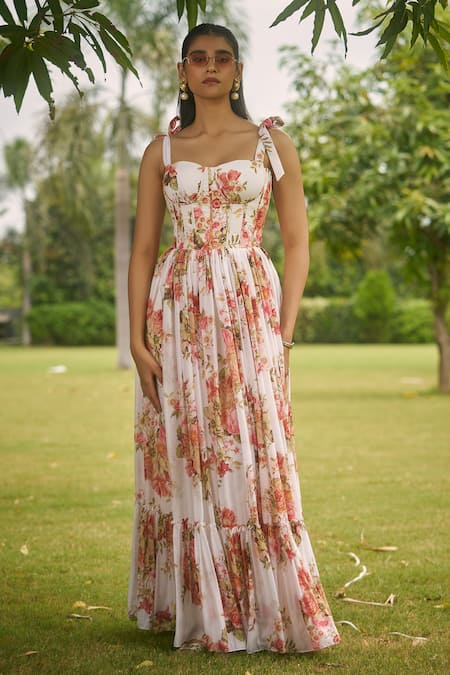 AMRIN KHAN White Floral One Piece Dress 