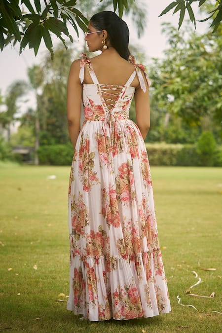 AMRIN KHAN White Floral One Piece Dress 