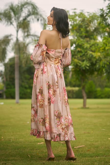 AMRIN KHAN Dark Beige Floral One Piece Dress