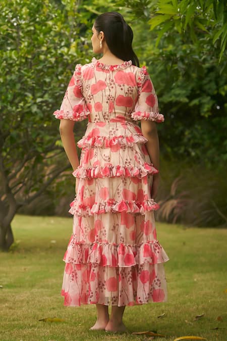 AMRIN KHAN Cream Floral One Piece Dress 