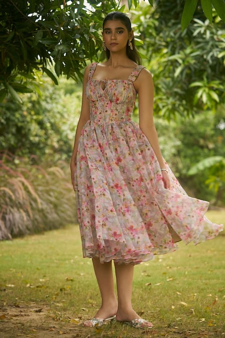 AMRIN KHAN Grey Floral One Piece Dress