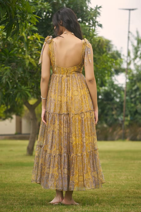 AMRIN KHAN Yellow Floral One Piece Dress 