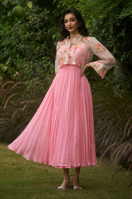 AMRIN KHAN Floral Print Jacket With Dress