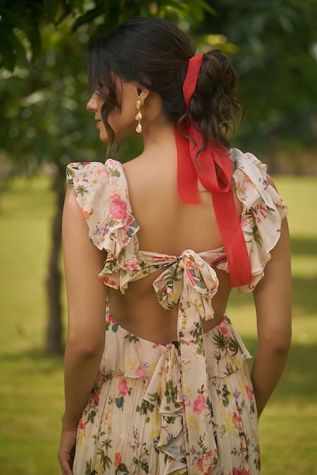 AMRIN KHAN Cream Floral One Pice Dress 