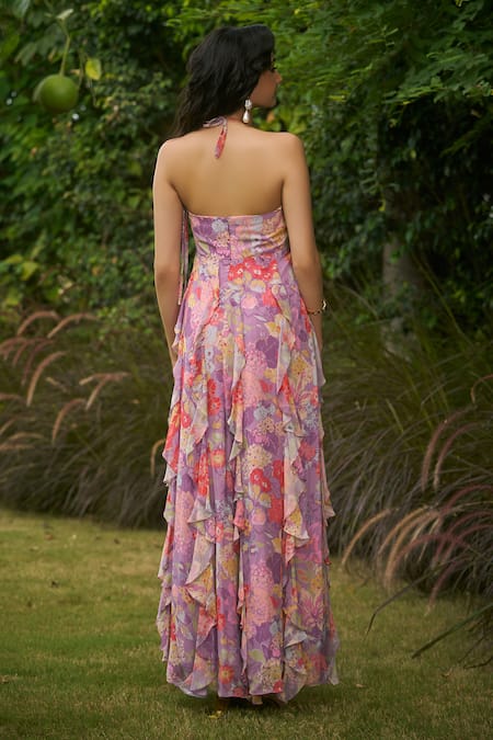 AMRIN KHAN Lavender Floral Onepiece Dress 