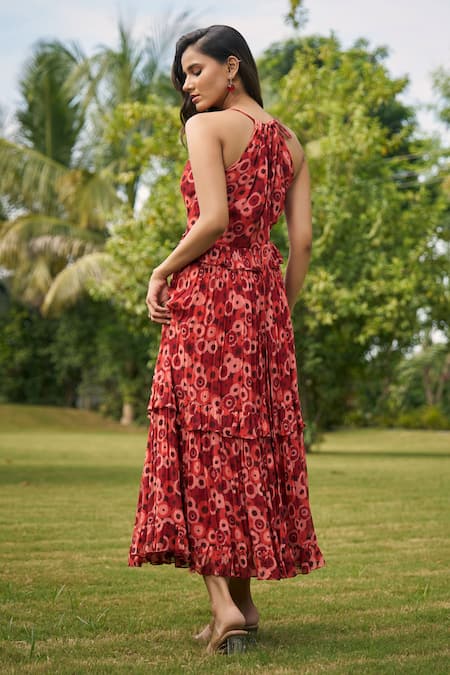 AMRIN KHAN Maroon Floral Onepiece Dress 