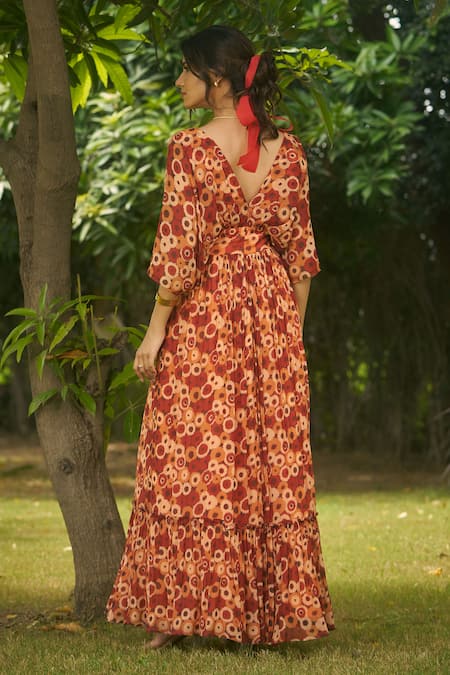 AMRIN KHAN Rust Floral Onepiece Dress 