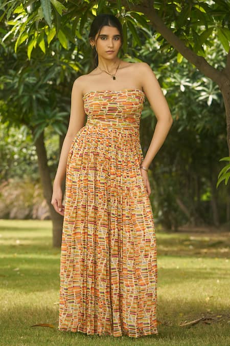 AMRIN KHAN Multi Stripe Tube Onepiece Dress 