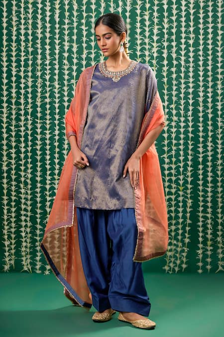 Cupid Cotton Sunira Striped Embroidered Kurta Set 