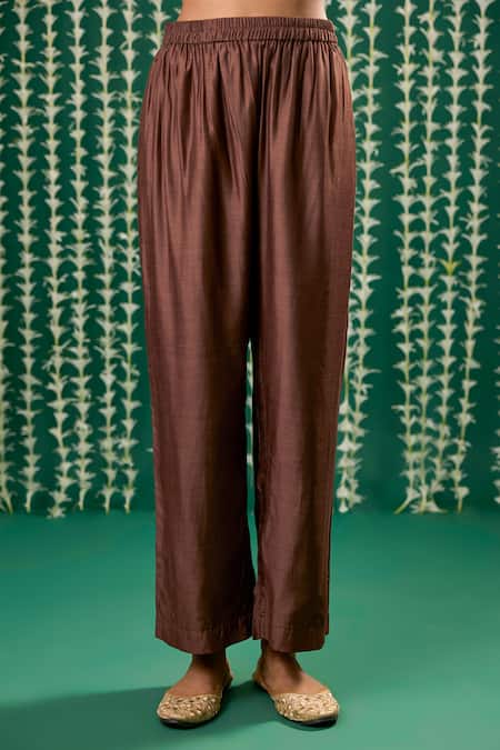 Cupid Cotton_Brown Tissue, Silk Sequins, Metallic Sira Striped Pattern Kurta And Pant Set _Online_at_Aza_Fashions