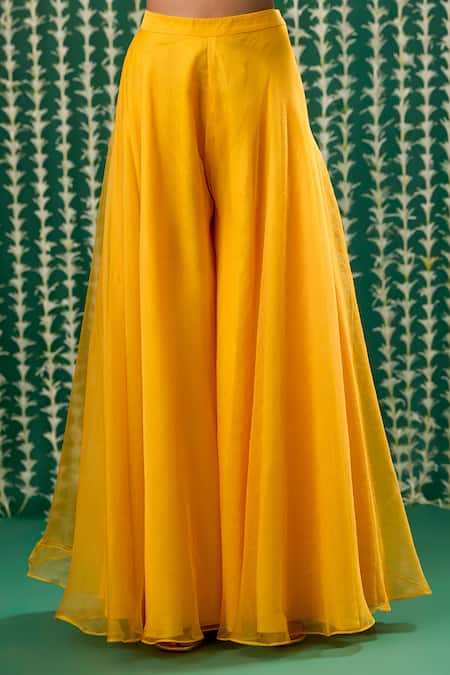 Shop Cupid Cotton Yellow Organza, Silk Sequins, Embroidery Round Neck, Open Riva Cape Sharara Set Online at Aza Fashions Shop_Cupid Cotton_Yellow Organza, Silk Sequins, Embroidery Round Neck, Open Riva Cape Sharara Set _Online_at_Aza_Fashions