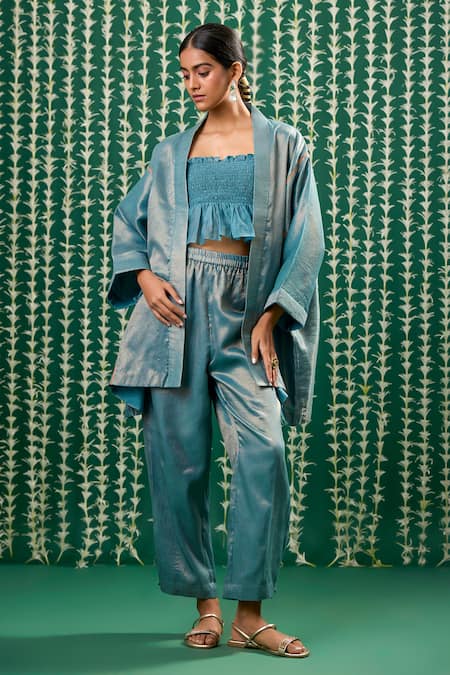 Cupid Cotton Vanya Sequin Embroidered Jacket Pant Set 