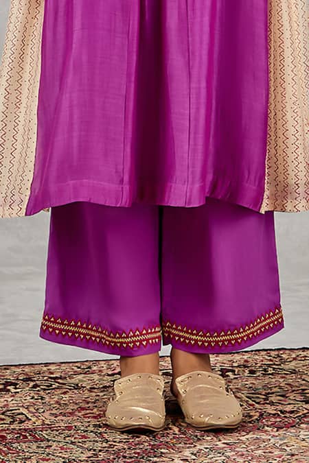 Shivani Bhargava_Purple Chanderi, Cotton Embroidery, Tassels Block Print And Hand Kurta Set _Online_at_Aza_Fashions