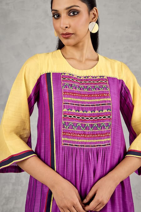 Buy Shivani Bhargava Purple Chanderi, Cotton Embroidery, Piping Round Neck Hand Kurta And Pant Set Buy_Shivani Bhargava_Purple Chanderi, Cotton Embroidery, Piping Round Neck Hand Kurta And Pant Set
