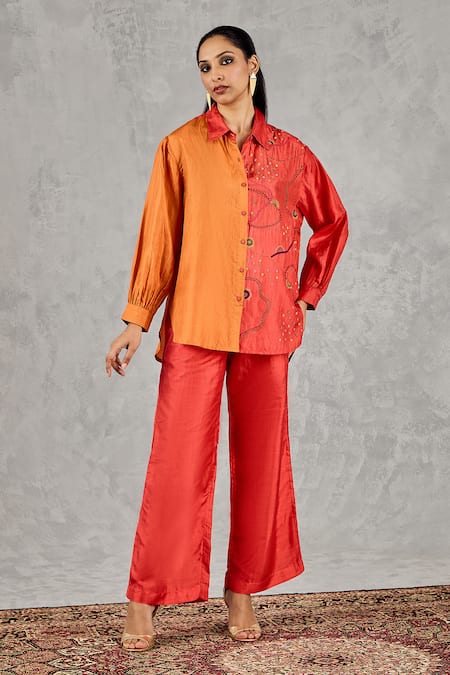 Shivani Bhargava Color Block Hand Embroidered Shirt & Pant Set 