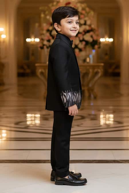 Funny Bones Clothings_Black Suiting, Cotton, Satin Midnight Flames Blazer Set _Online_at_Aza_Fashions