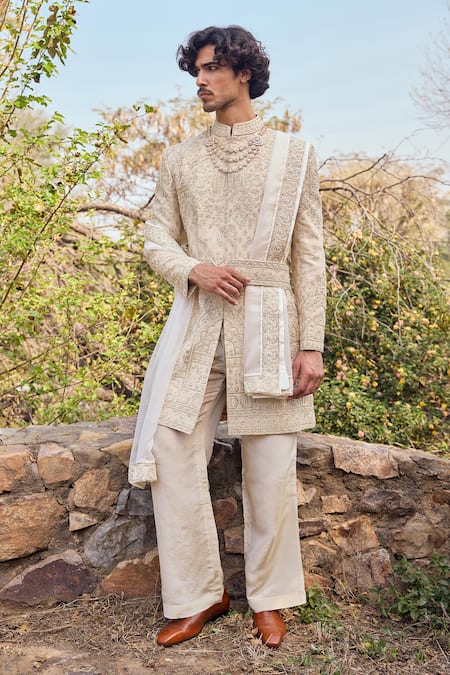 Mukti And Kavith Casa Mehr Heritage Zari Embroidered Sherwani Set 
