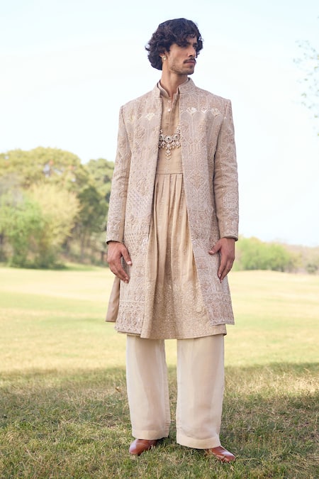 Mukti And Kavith Casa The Sandstone Regal Embroidered Sherwani Set 