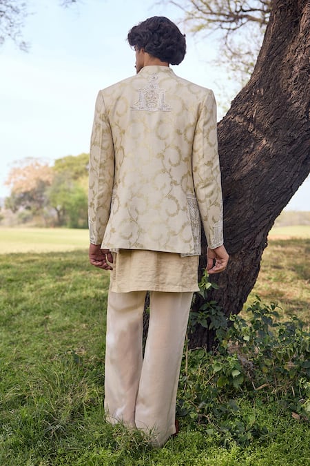 Mukti And Kavith Casa The Aranya Pattern Sherwani Jacket Set 