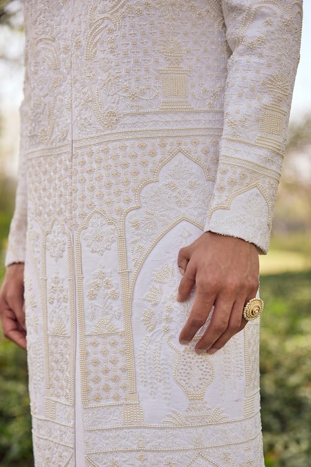Mukti And Kavith Casa Ivory Silk Embroidery, Beads, Metallic Thread The Heirloom Sherwani Set at Aza Fashions Mukti And Kavith Casa_Ivory Silk Embroidery, Beads, Metallic Thread The Heirloom Sherwani Set _at_Aza_Fashions