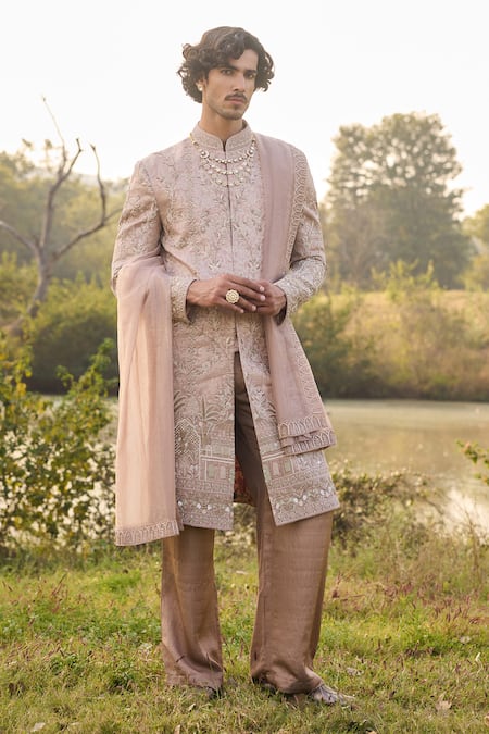 Mukti And Kavith Casa Embroidered Brocade Sherwani Set 