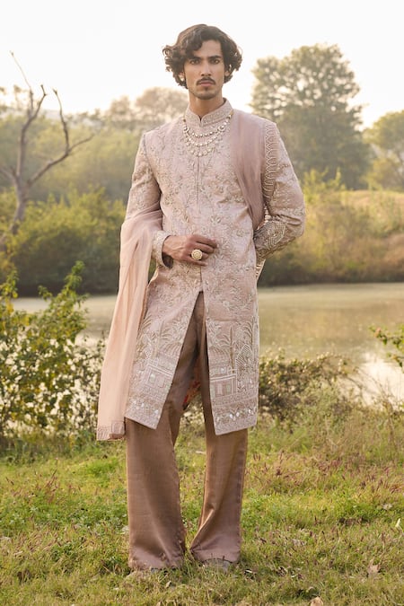 Mukti And Kavith Casa Embroidered Brocade Sherwani Set 