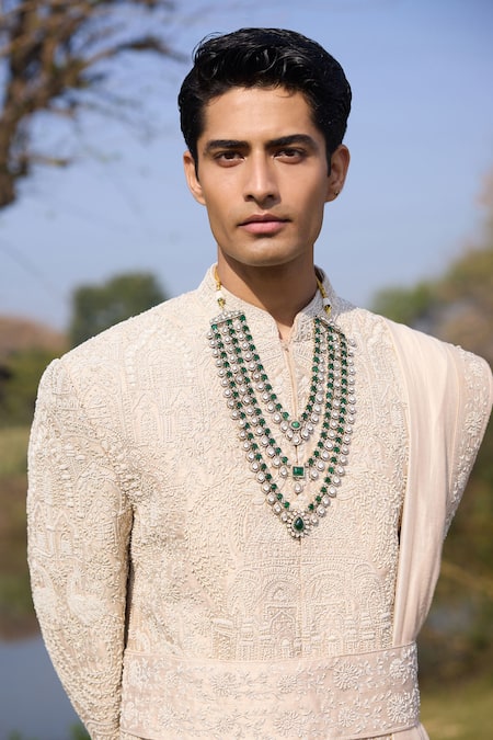 Buy_Mukti And Kavith Casa_Pink Silk Embroidery The Imperial Sherwani Set _Online_at_Aza_Fashions